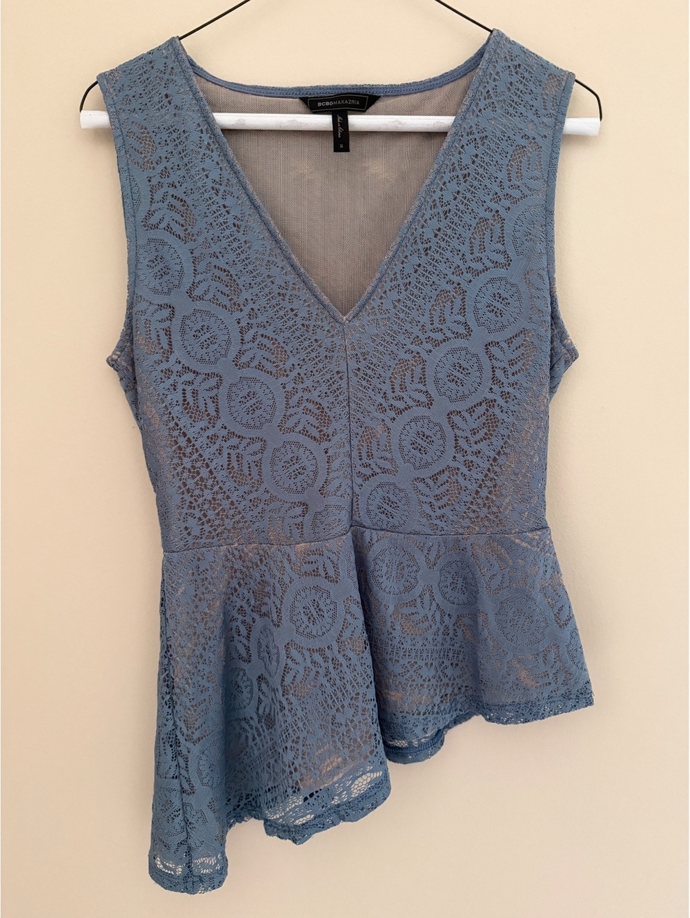 S by BCBGMaxAzria semi-sheer, blue/beige